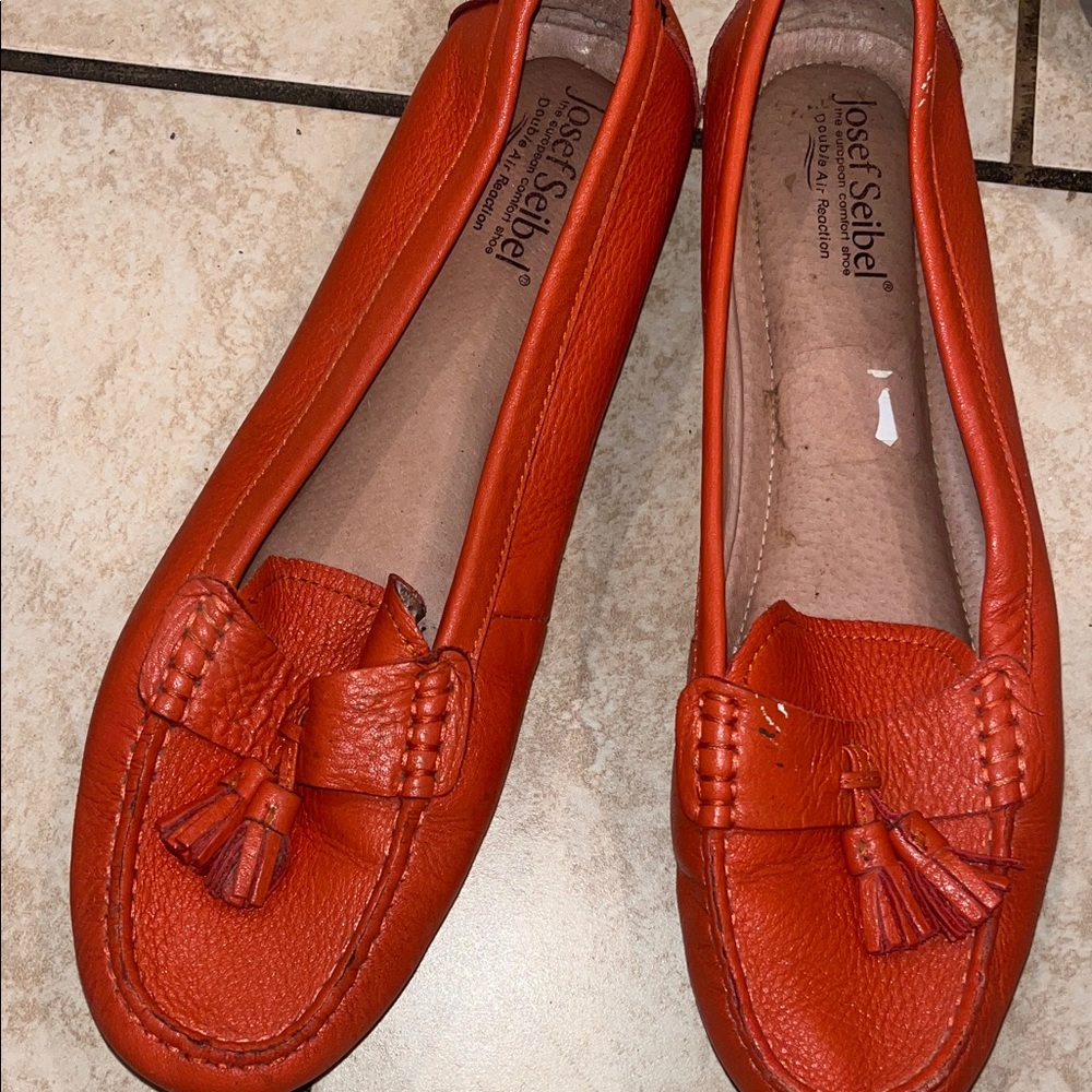 Josef Seibel Women's Bright Orange Leather Tassel Loafers
